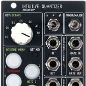 Black eurorack module with various knobs and connectors labeled 'Intuitive Quantizer' on a black background.