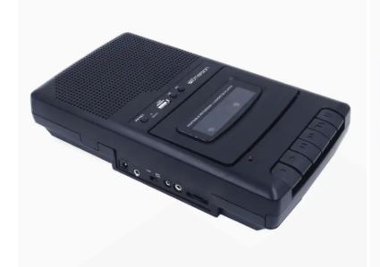 Black cassette player/recorder on a white background
