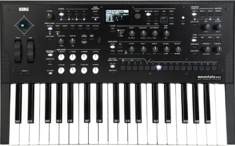 Keyboard synthesizer with control panel and Korg branding